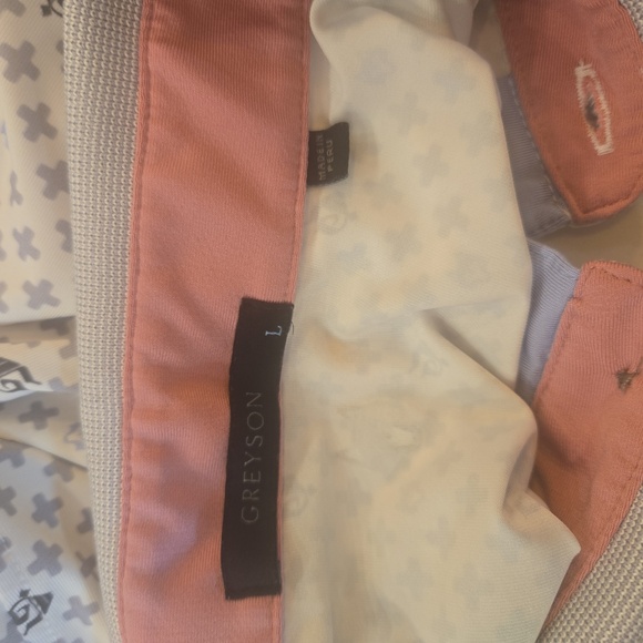 Greyson Performance Logo Print Golf Polo White Gray Blue Mens Size Large - Picture 6 of 7